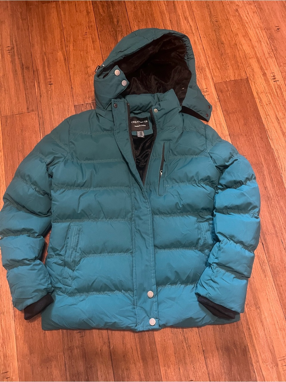 CREATIVELAB Teal Puffer Jacket with Hood